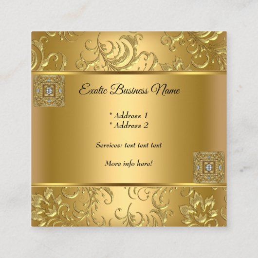 上品なエレガント金ゴールドダマスクフローラルック スクエア名刺 (裏面)