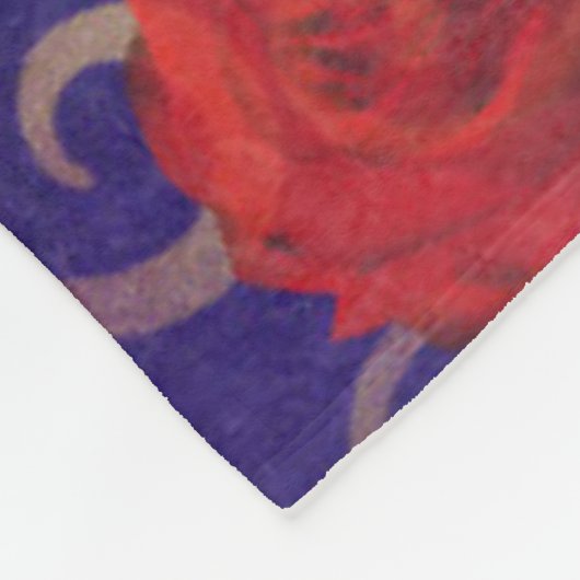 上品なエレガント金ゴールドダマスクヴィンテージレッドローズパープル フリースブランケット (角)