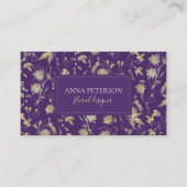 上品なエレガント金ゴールドパッシオンフラワーズつる植物オンパープル 名刺 (正面)
