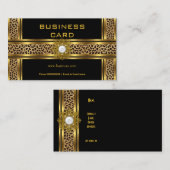 上品なエレガント金ゴールドブラックヒョウと宝石 名刺 (正面/裏面)