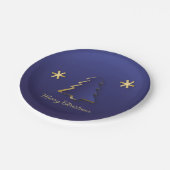 上品なエレガント金ゴールドブルークリスマスツリー ペーパープレート (アングル)