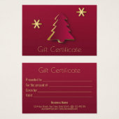 上品なエレガント金ゴールドレッドクリスマスツリーのギフトカード (正面&裏面)