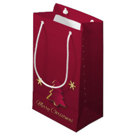 上品なエレガント金ゴールドレッドクリスマスツリー スモールペーパーバッグ
