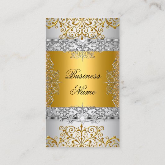 上品なエレガント金ゴールドレースシルバーホワイト 名刺 (正面)