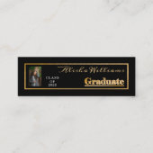 上品なエレガント金ゴールド文字大学院フォトブラック スキニー名刺 (正面)