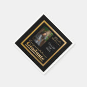 上品なエレガント金ゴールド文字大学院フォトブラック スタンダードカクテルナプキン (角)