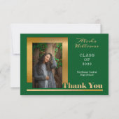 上品なエレガント金ゴールド文字大学院生1 Photo Dk Green サンキューカード (正面)