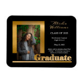 上品なエレガント金ゴールド文字大学院1フォトブラック マグネット (横)