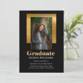 上品なエレガント金ゴールド文字大学院1フォトブラック 案内状 (スタンド正面)