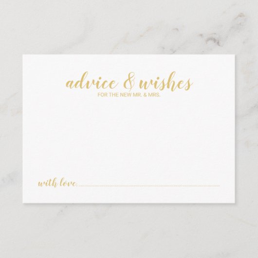 上品なエレガント金ゴールド結婚の アドバイスカード (正面)