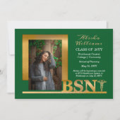 上品なエレガント金ゴールドBSNカドゥセウス写真Dkグリーン 案内状 (正面)