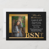 上品なエレガント金ゴールドBSNカドゥセウス1フォトブラック 案内状 (正面)