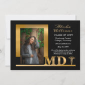 上品なエレガント金ゴールドMD Caduceus 1フォトブラック 案内状 (正面)