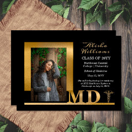 上品なエレガント金ゴールドMD Caduceus 1フォトブラック 案内状