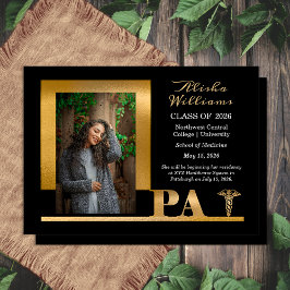 上品なエレガント金ゴールドPAカドゥーセウス1フォトブラックグラード 案内状