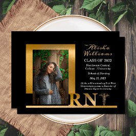 上品なエレガント金ゴールドRNカドゥセウス1フォトブラック 案内状