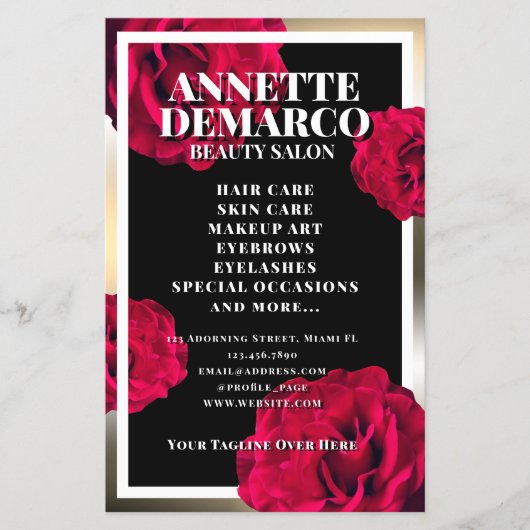 上品なエレガント金枠とバラ模様 チラシ (正面)