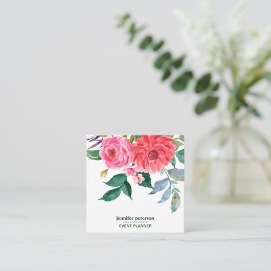 上品なエレガント開花赤い牡丹ソーシャルメディアのアイコン スクエア名刺 (スタンド正面)