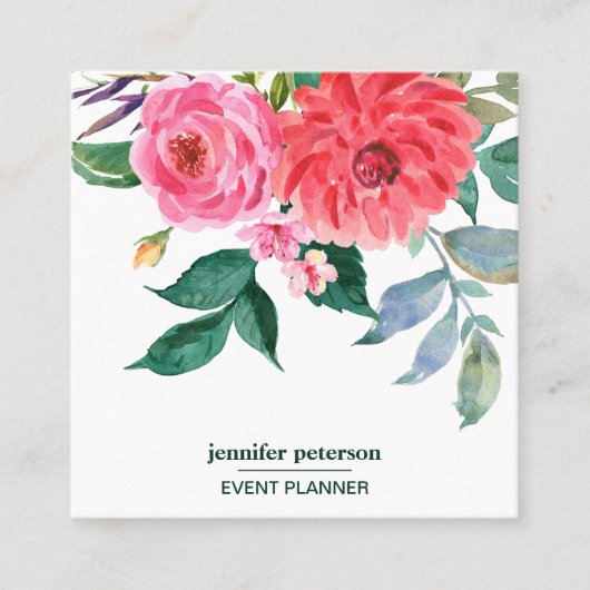上品なエレガント開花赤い牡丹ソーシャルメディアのアイコン スクエア名刺 (正面)