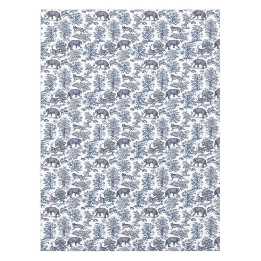 上品なエレガント青素朴い森の動物トイル テーブルクロス (正面)