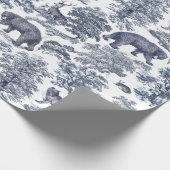 上品なエレガント青素朴い森の動物トイル ラッピングペーパー (角)