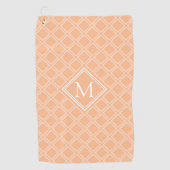 上品なオレンジと白のダイヤモンドパターンモノグラム ゴルフタオル (正面)