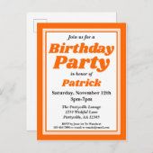 上品なオレンジの大人の誕生日パーティー インビテーションポストカード (正面/裏面)