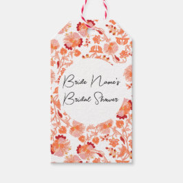 上品なオレンジの花柄 ブライダルシャワー ギフトタグ