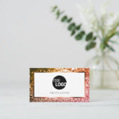 上品なオレンジ色のピンクグラデーショングリッターホワイト追加ロゴ 名刺 (スタンド正面)