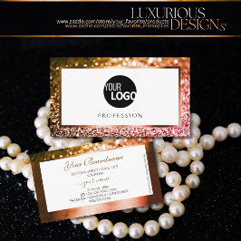 上品なオレンジ色のピンクグラデーショングリッターホワイト追加ロゴ 名刺