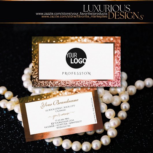 上品なオレンジ色のピンクグラデーショングリッターホワイト追加ロゴ 名刺