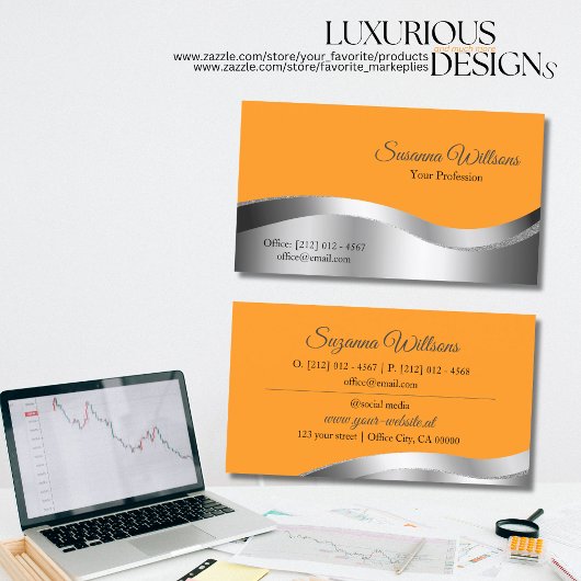 上品なオレンジ色の波形シルバーデコインスパイアア 名刺