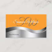 上品なオレンジ色の波形シルバーデコールイニシャルと写真 名刺 (正面)