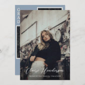 上品なオーバーレイフォトダスティブルーコラージュ卒業 案内状 (正面/裏面)