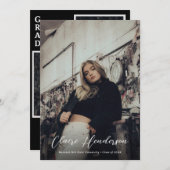 上品なオーバーレイ写真黒コラージュ卒業 案内状 (正面/裏面)