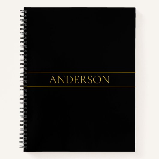 上品なカスタマイズ可能なゴールドテキストとライン ノートブック (正面)