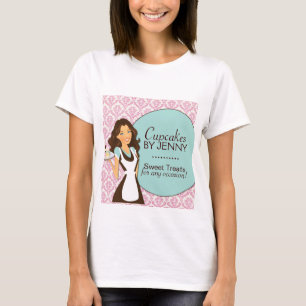 上品なカップケーキのシルエットのベーカリーのTシャツ Tシャツ