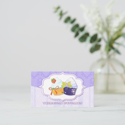 上品なカップケーキストアダマスク 名刺 (スタンド正面)