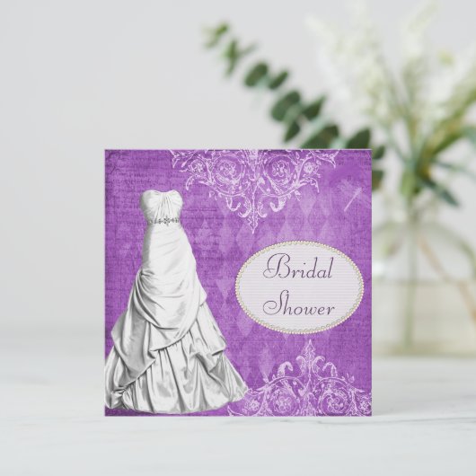 上品なガウンのヴィンテージのぼろぼろのシックなブライダルシャワー 招待状 (スタンド正面)