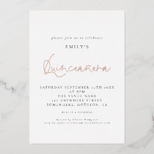 上品なキンセアニェラ誕生日パーティースクリプト実在フォイル 箔招待状 (正面)