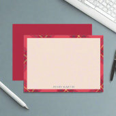 上品なギンガムパターンジオメトリックモノグラムレッドピンク ノートカード