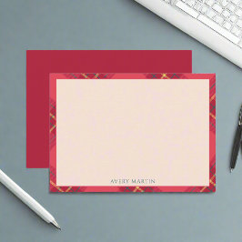 上品なギンガムパターンジオメトリックモノグラムレッドピンク ノートカード