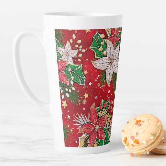 上品なクリスマスポインセチアラテマグ! カフェラテマグ (インサイチュ)
