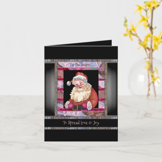 上品なクリスマス サンタ ウィンク カード (黄色い花)