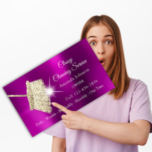 上品なクリーニングサービス女中の金ゴールドの明るい赤紫色のピンク 名刺