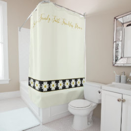 上品なクリーミーな白デイジーと黒 シャワーカーテン