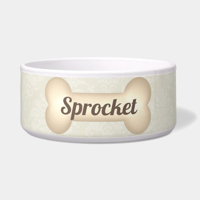 上品なクリームをヴィンテージしたペットダイニング ボウル (正面)