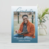 上品なグラデーションティール(緑がかった色)ブルーグリーン卒業 案内状 (スタンド正面)