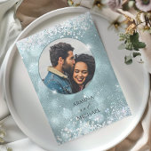 上品なグラマローブルーグリッター写真結婚の写真 招待状