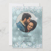 上品なグラマローブルーグリッター写真結婚の写真 招待状 (裏面)